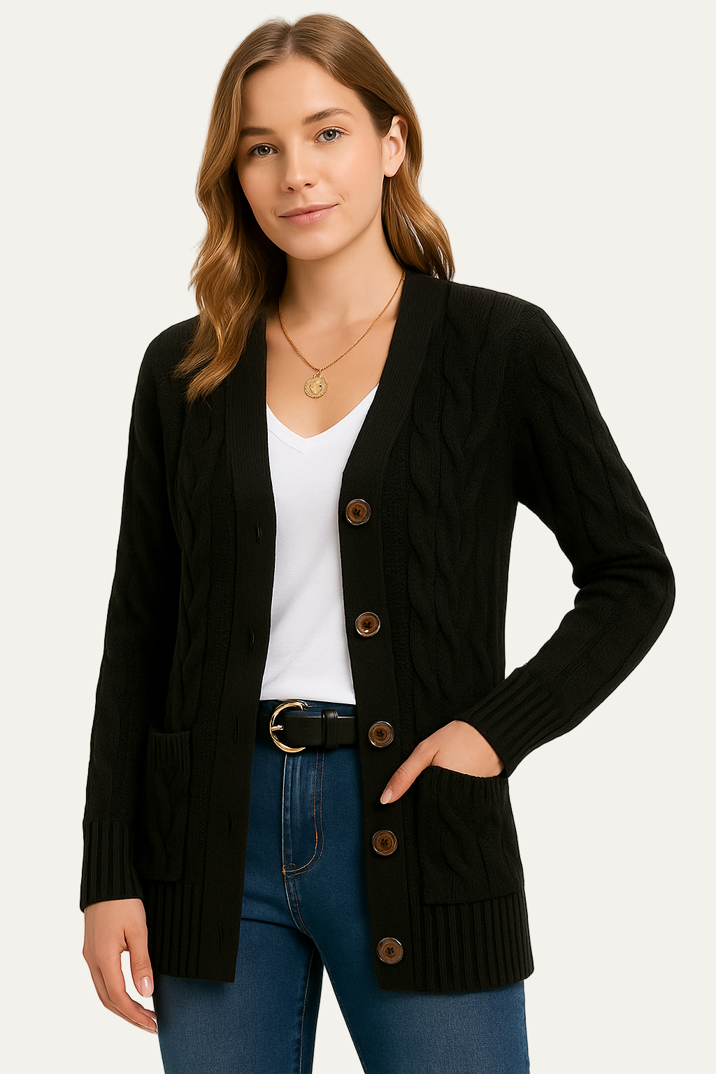 VogeLuxe | Women’s Cable-Knit Long-Line Cardigan 3