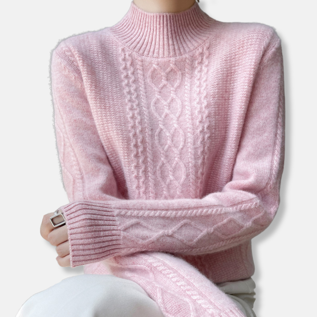 VogeLuxe | Women’s Cable-Knit Mock Turtleneck Sweater 0