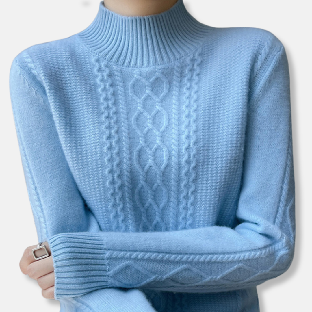 VogeLuxe | Women’s Cable-Knit Mock Turtleneck Sweater 1