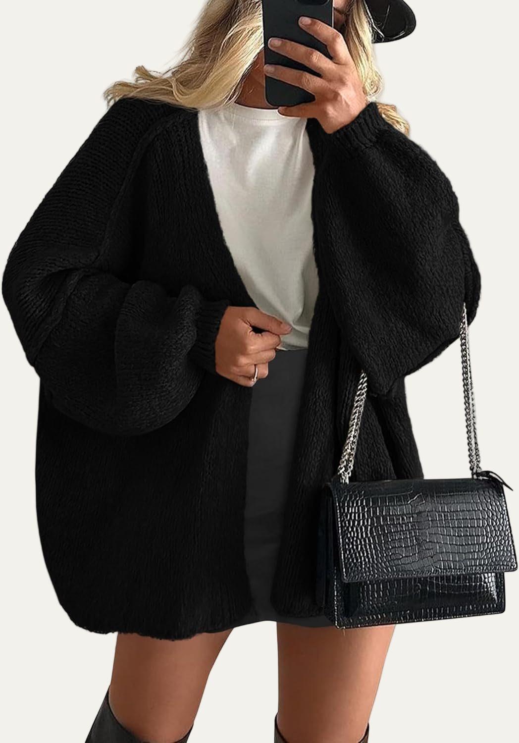 VogeLuxe | Women’s Chunky Balloon Sleeve Knit Cardigan 2