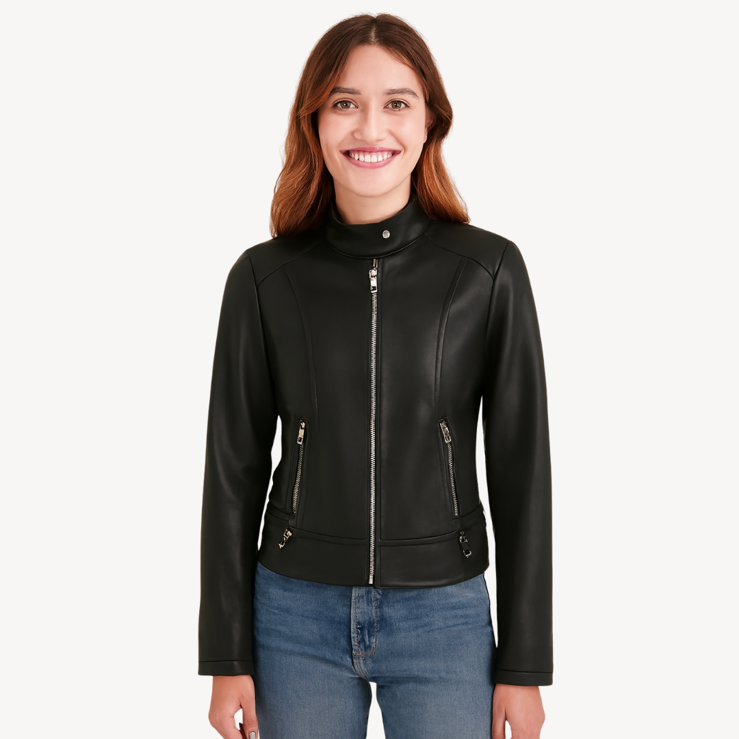 VogeLuxe | Women’s Contrast Leather Jacket 1