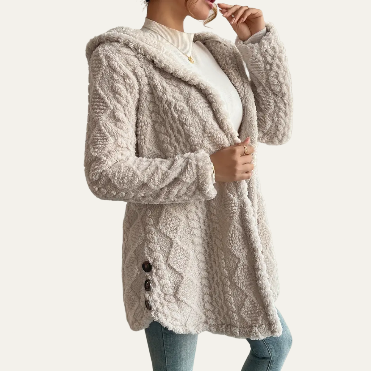 VogeLuxe | Women’s Cozy Mid-Length Fleece Cardigan 1