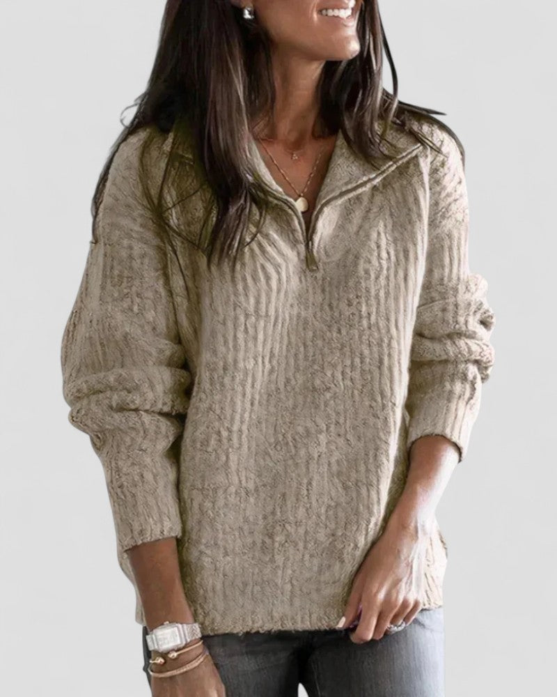 VogeLuxe | Women’s Cozy Zip Neck Knitted Sweater 1