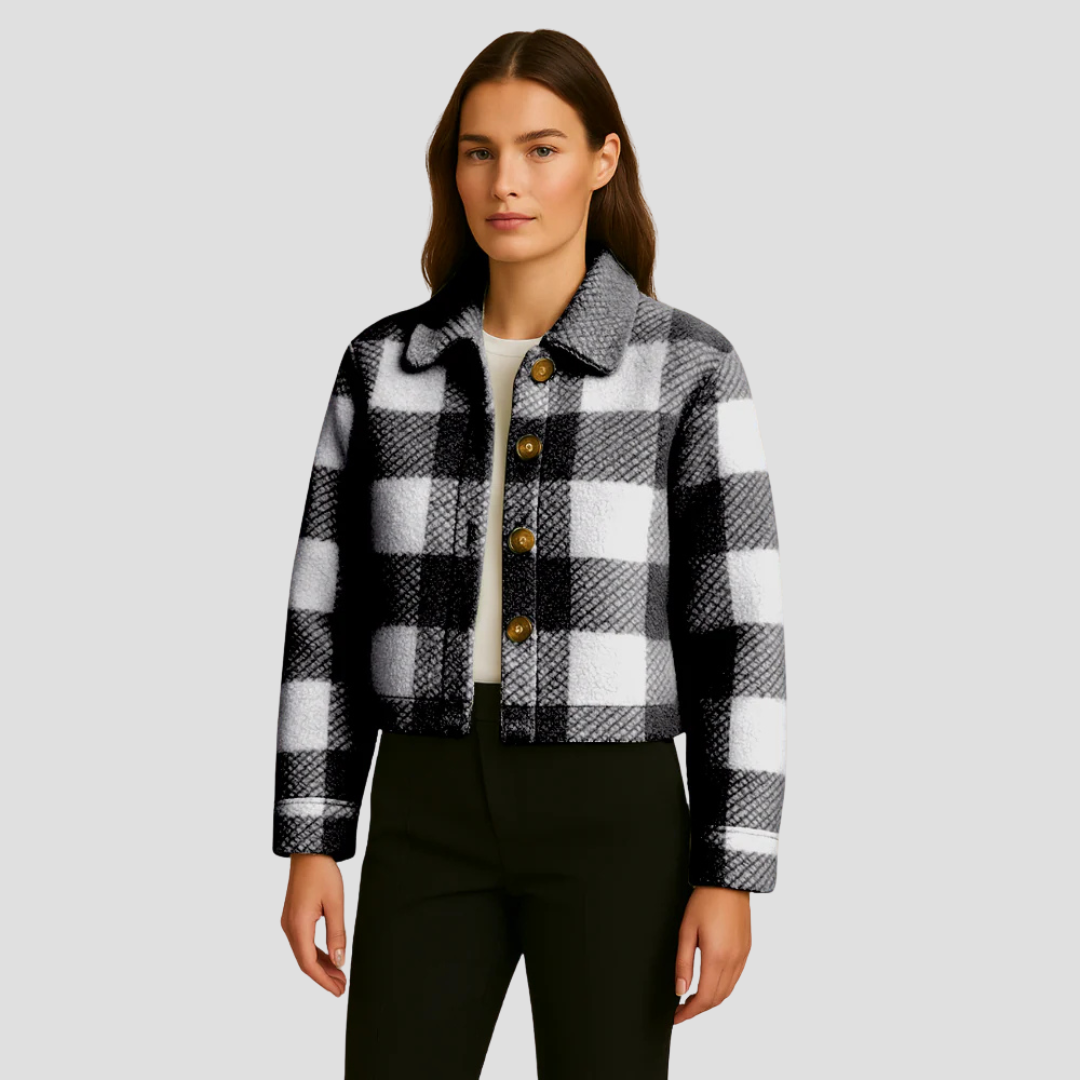 VogeLuxe | Women’s Cropped Plaid Button Shacket 2
