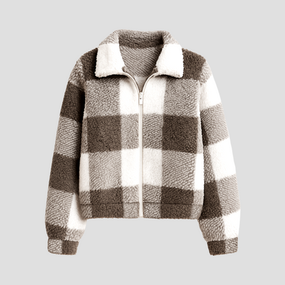 VogeLuxe | Women’s Cropped Plaid Shearling Bomber Jacket 1
