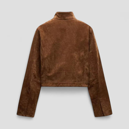 VogeLuxe | Women’s Cropped Suede Jacket with Mock Neck 2
