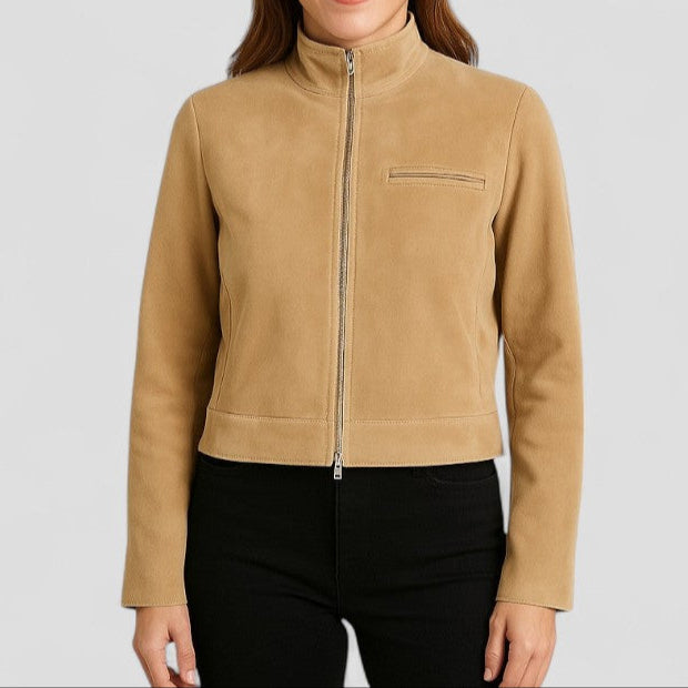 VogeLuxe | Women’s Cropped Suede Jacket with Mock Neck 4