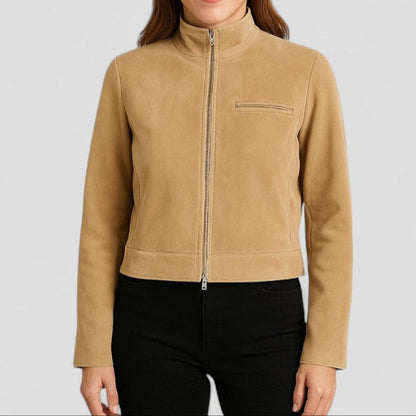 VogeLuxe | Women’s Cropped Suede Jacket with Mock Neck 4