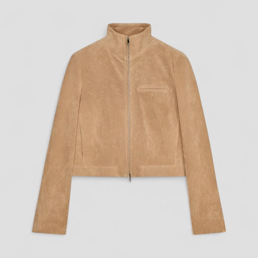 VogeLuxe | Women’s Cropped Suede Jacket with Mock Neck 5