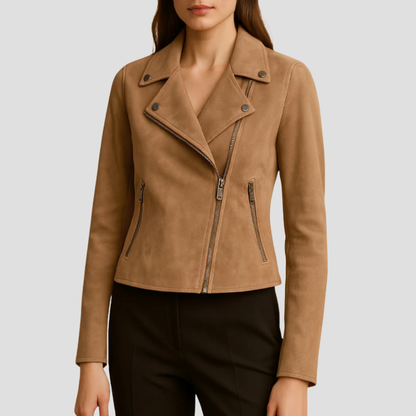 VogeLuxe | Women’s Cropped Suede Moto Jacket 0