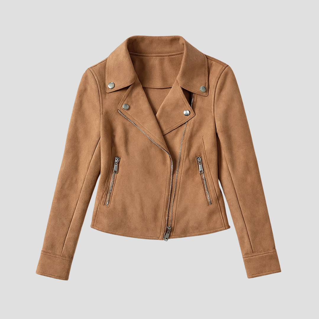 VogeLuxe | Women’s Cropped Suede Moto Jacket 1