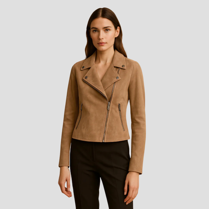 VogeLuxe | Women’s Cropped Suede Moto Jacket 2