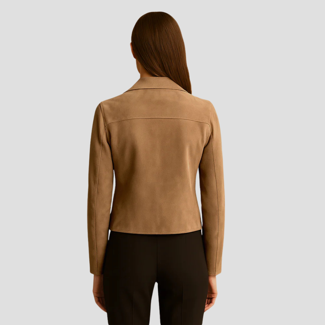 VogeLuxe | Women’s Cropped Suede Moto Jacket 3