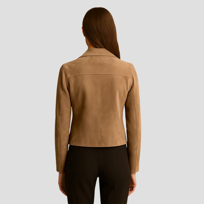 VogeLuxe | Women’s Cropped Suede Moto Jacket 3