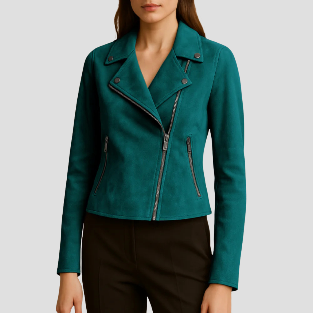 VogeLuxe | Women’s Cropped Suede Moto Jacket 4