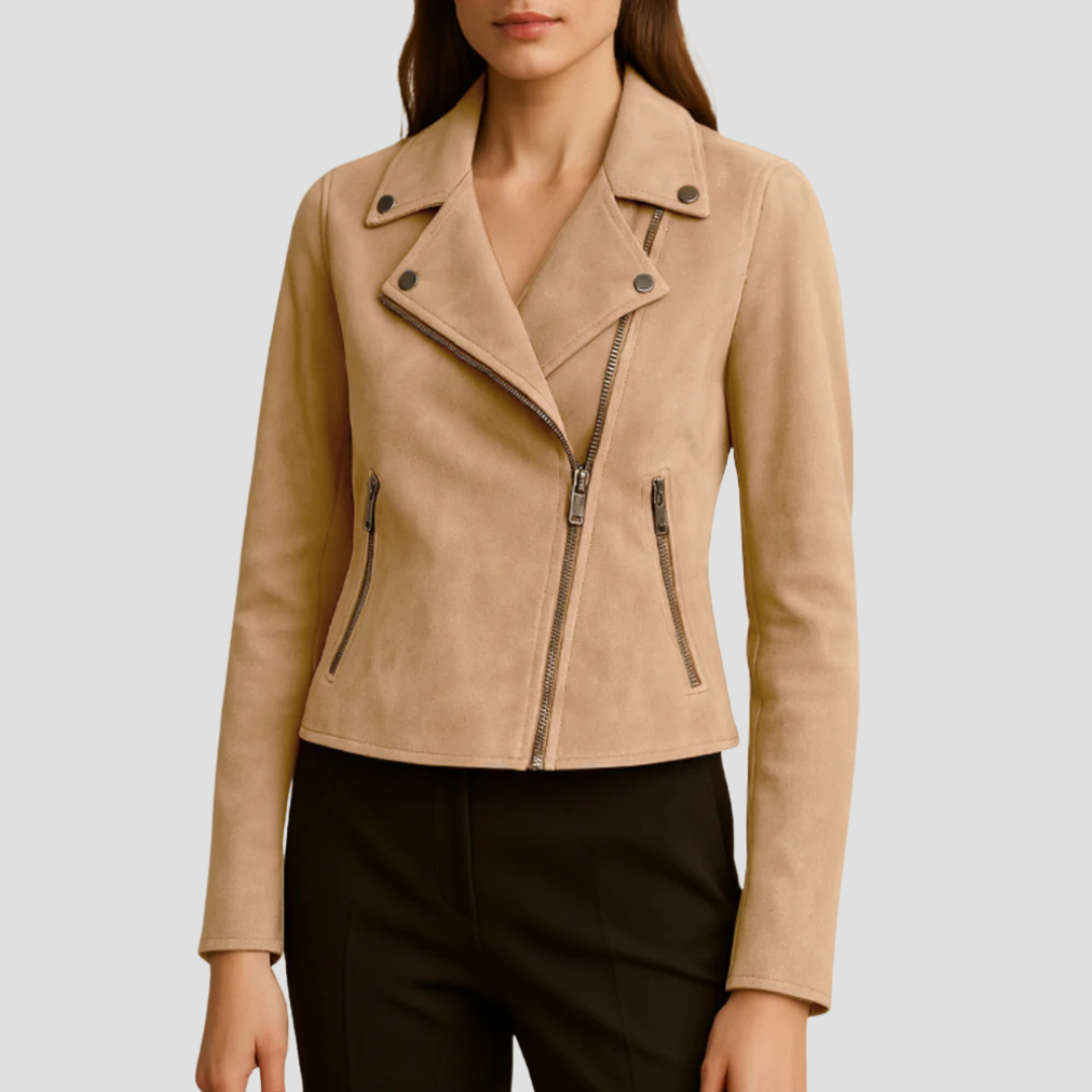 VogeLuxe | Women’s Cropped Suede Moto Jacket 5