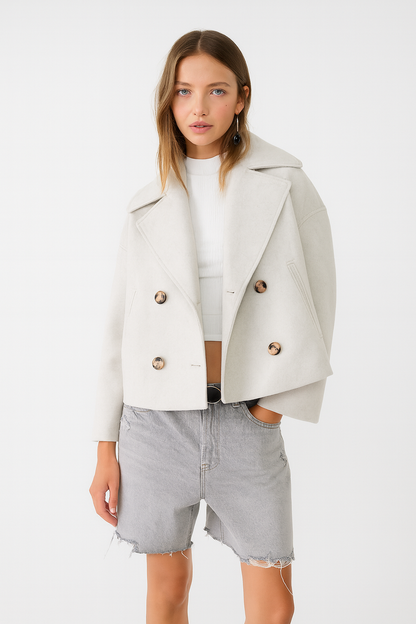 VogeLuxe | Women’s Double-Breasted Cropped Peacoat 6