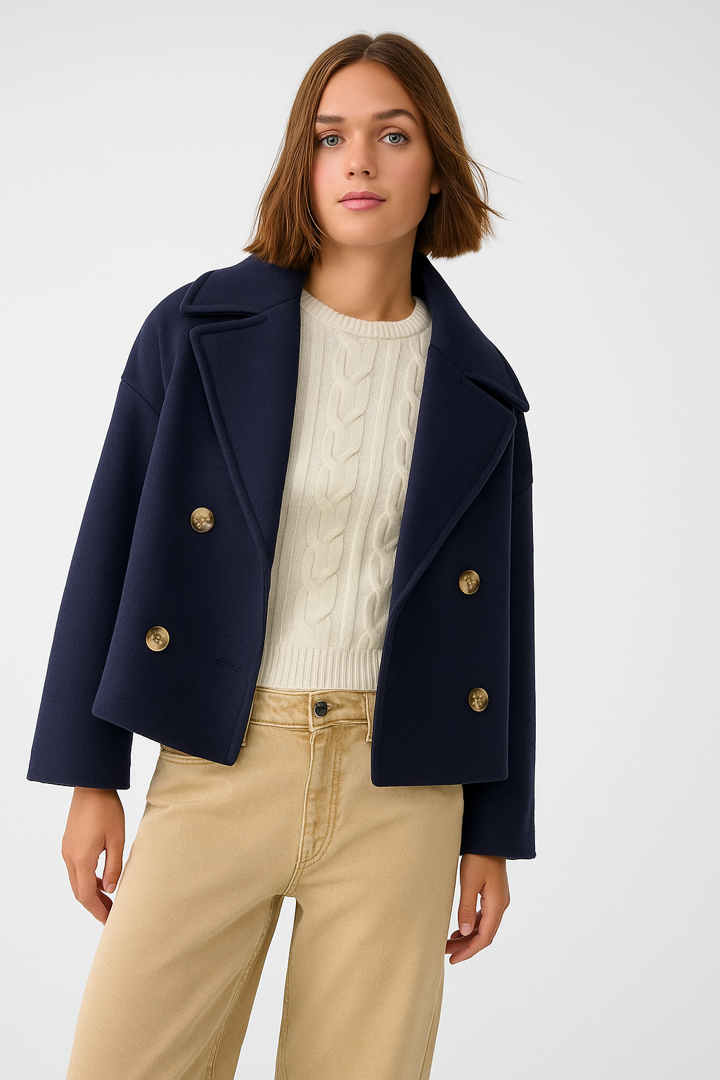 VogeLuxe | Women’s Double-Breasted Cropped Peacoat 7