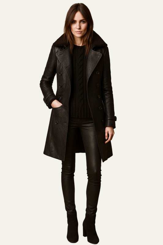 VogeLuxe | Women’s Double-Breasted Shearling Collar Coat 0