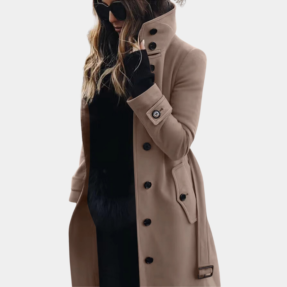 VogeLuxe | Women’s Elegant Belted Funnel Trench Coat 0