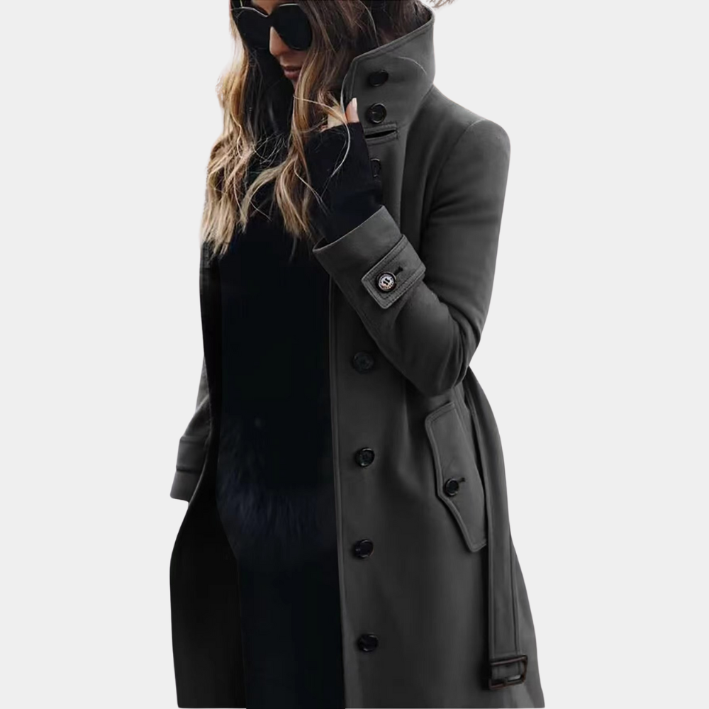 VogeLuxe | Women’s Elegant Belted Funnel Trench Coat 1