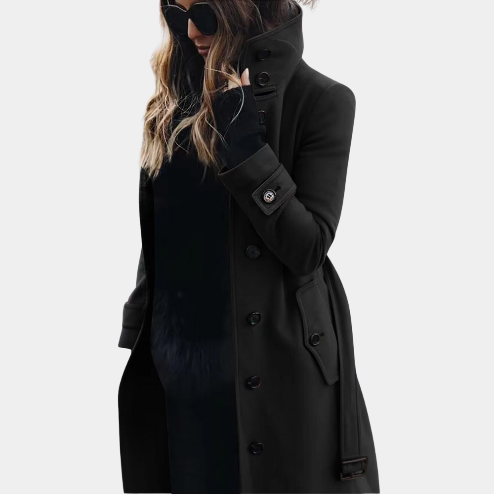 VogeLuxe | Women’s Elegant Belted Funnel Trench Coat 3