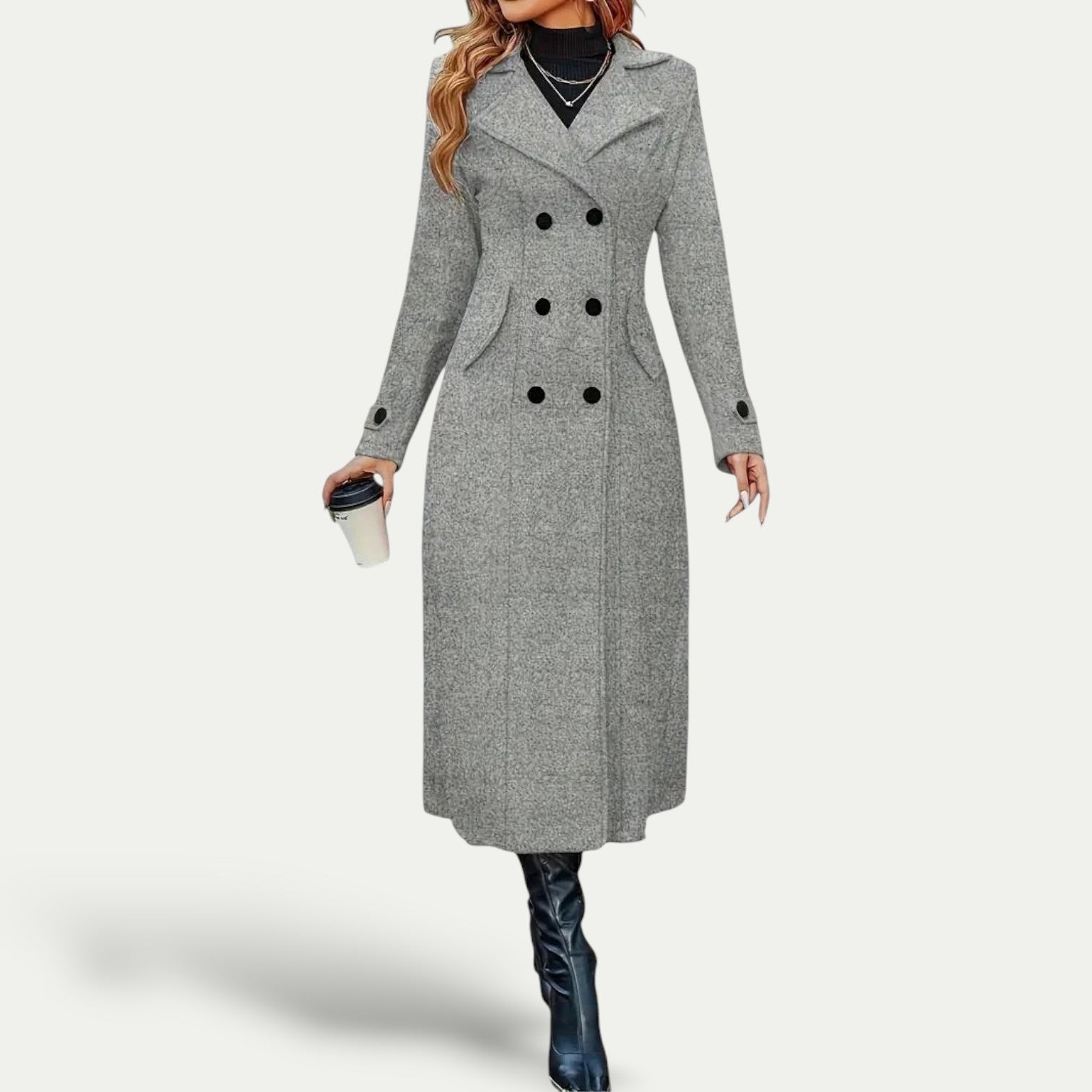 VogeLuxe | Women’s Elegant Double-Breasted Maxi Coat 1