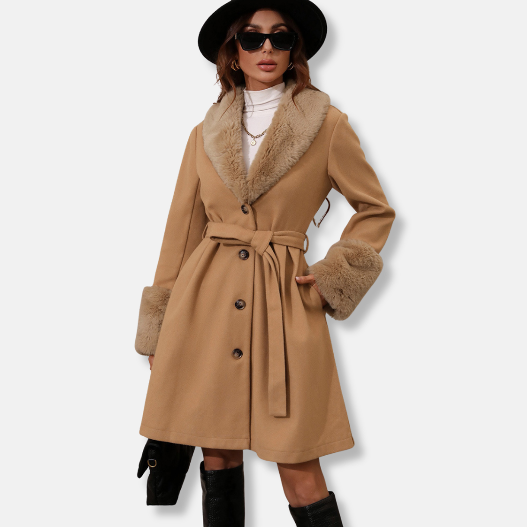 VogeLuxe | Women’s Elegant Fur-Trim Trench Coat 1