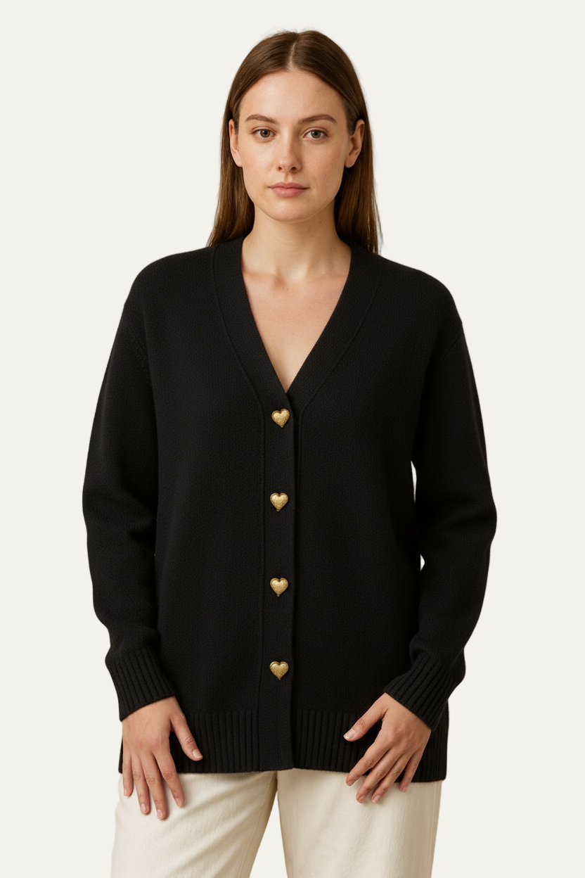 VogeLuxe | Women’s Elegant Heart-Button V-Neck Cardigan 0