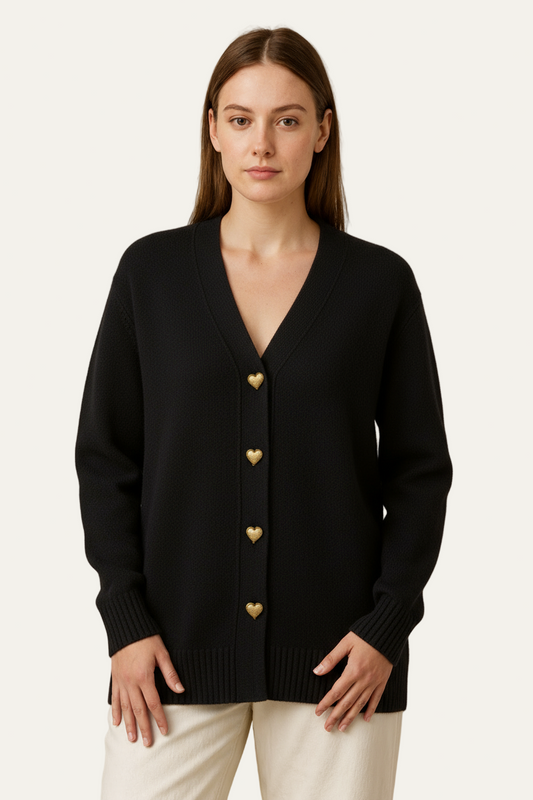 VogeLuxe | Women’s Elegant Heart-Button V-Neck Cardigan 0