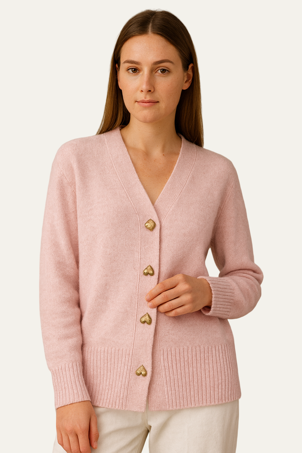 VogeLuxe | Women’s Elegant Heart-Button V-Neck Cardigan 2