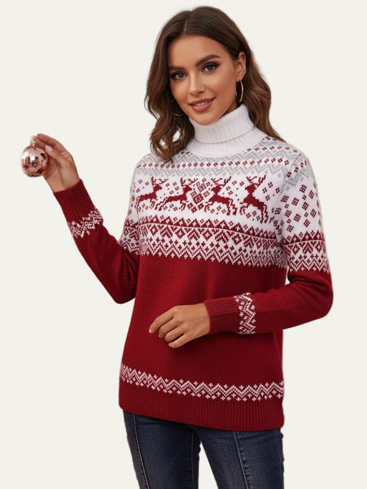 VogeLuxe | Women’s Fair Isle Reindeer Turtleneck Sweater 0