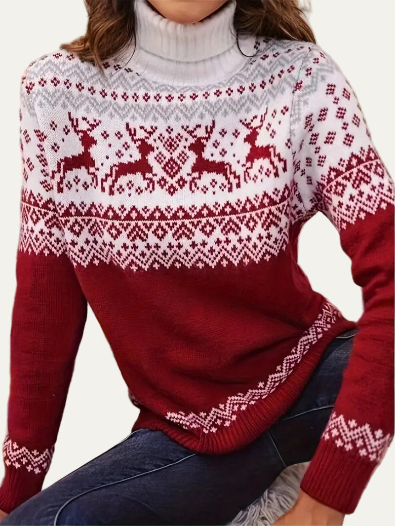 VogeLuxe | Women’s Fair Isle Reindeer Turtleneck Sweater 1