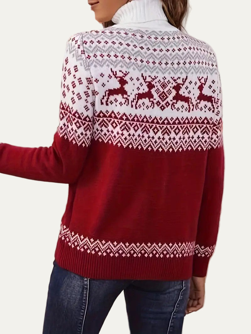 VogeLuxe | Women’s Fair Isle Reindeer Turtleneck Sweater 2