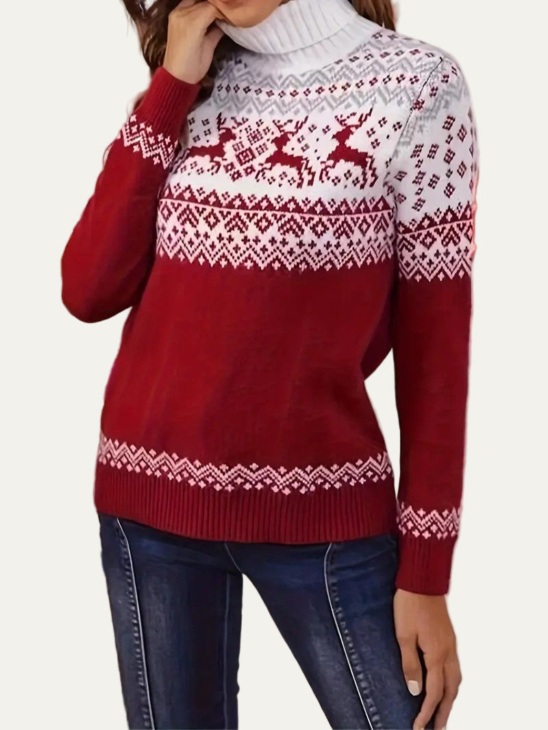 VogeLuxe | Women’s Fair Isle Reindeer Turtleneck Sweater 3