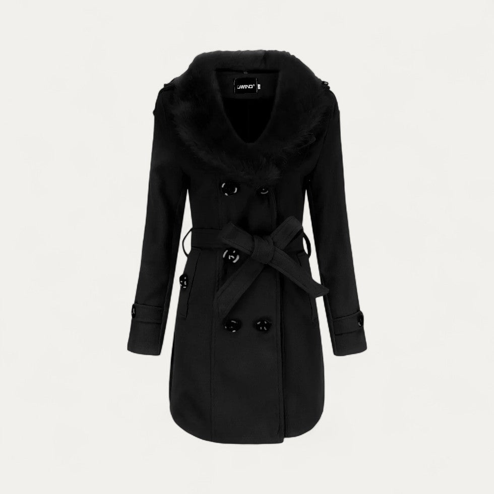 VogeLuxe | Women’s Faux Fur Collar Trench Coat 0