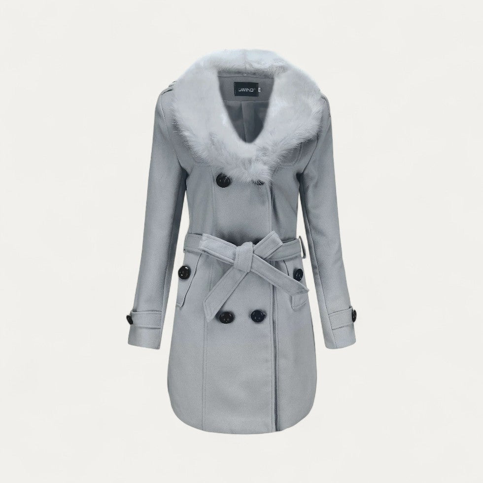 VogeLuxe | Women’s Faux Fur Collar Trench Coat 3