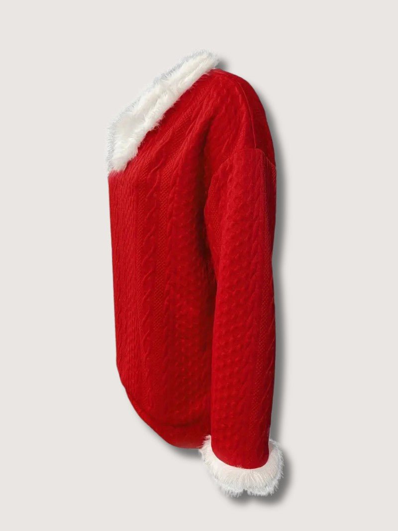 VogeLuxe | Women’s Faux Fur Trimmed V-Neck Sweater 3