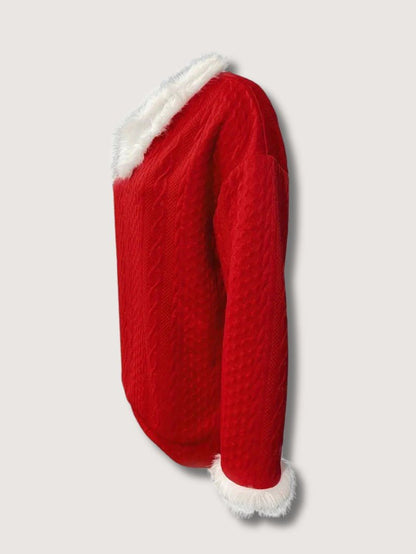 VogeLuxe | Women’s Faux Fur Trimmed V-Neck Sweater 3