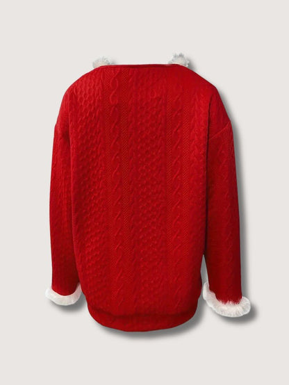 VogeLuxe | Women’s Faux Fur Trimmed V-Neck Sweater 4