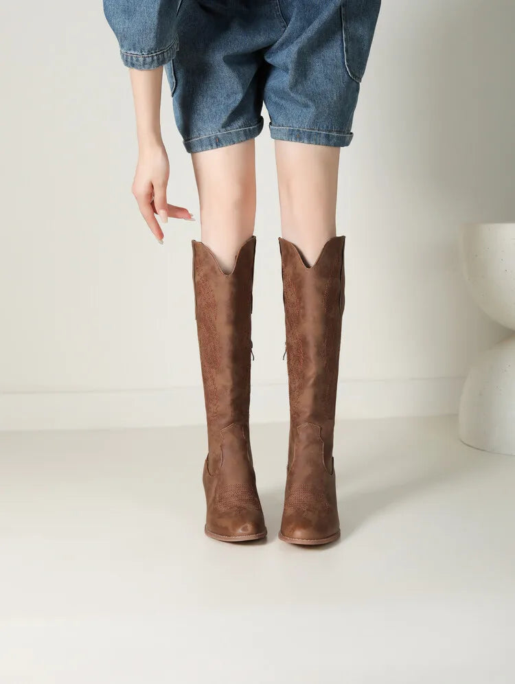 VogeLuxe | Women’s Faux Leather Knee-High Cowboy Boots 2