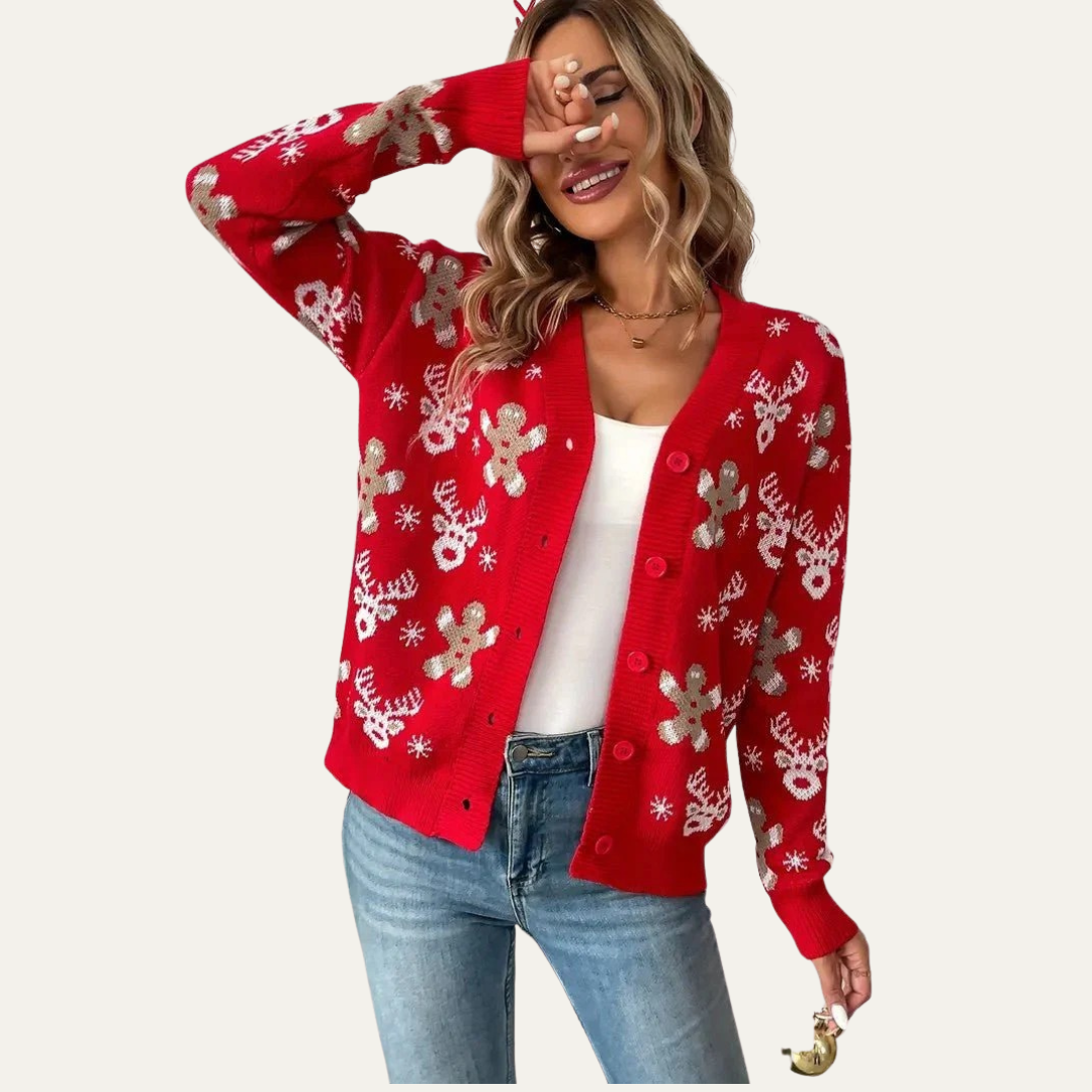 VogeLuxe | Women’s Festive Gingerbread Knit Button Cardigan 0