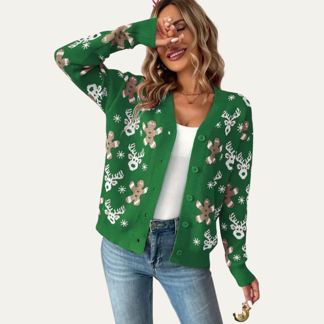 VogeLuxe | Women’s Festive Gingerbread Knit Button Cardigan 1