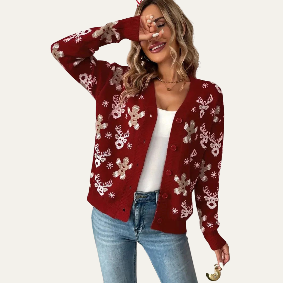 VogeLuxe | Women’s Festive Gingerbread Knit Button Cardigan 2