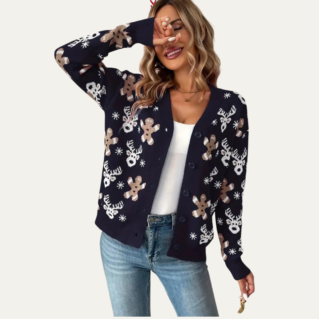 VogeLuxe | Women’s Festive Gingerbread Knit Button Cardigan 3