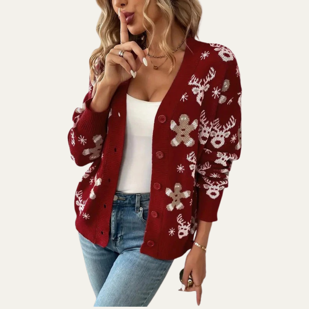 VogeLuxe | Women’s Festive Gingerbread Knit Button Cardigan 4