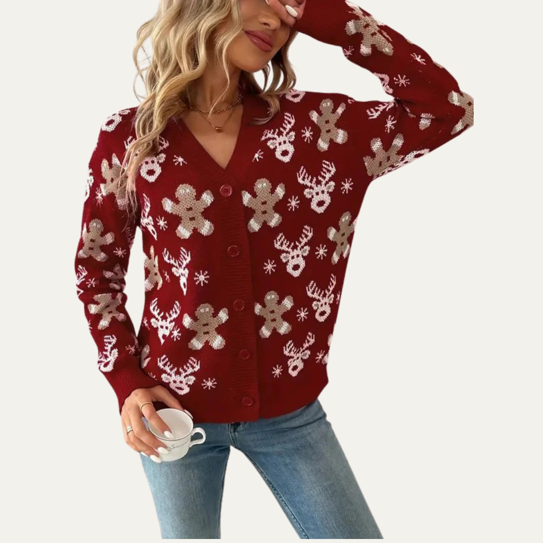 VogeLuxe | Women’s Festive Gingerbread Knit Button Cardigan 5