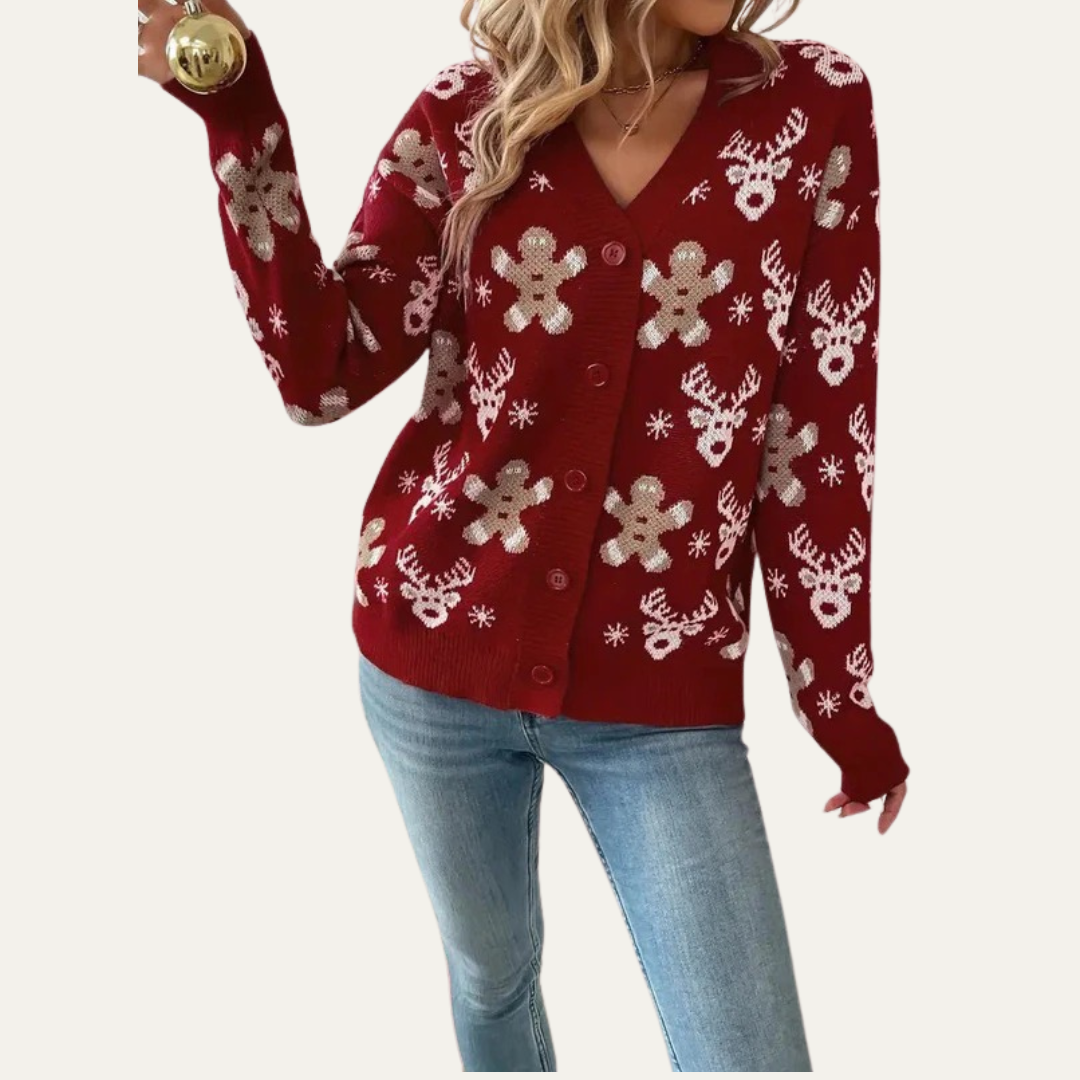 VogeLuxe | Women’s Festive Gingerbread Knit Button Cardigan 6