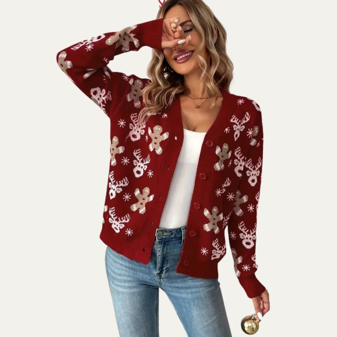 VogeLuxe | Women’s Festive Gingerbread Knit Button Cardigan 7