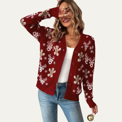 VogeLuxe | Women’s Festive Gingerbread Knit Button Cardigan 7